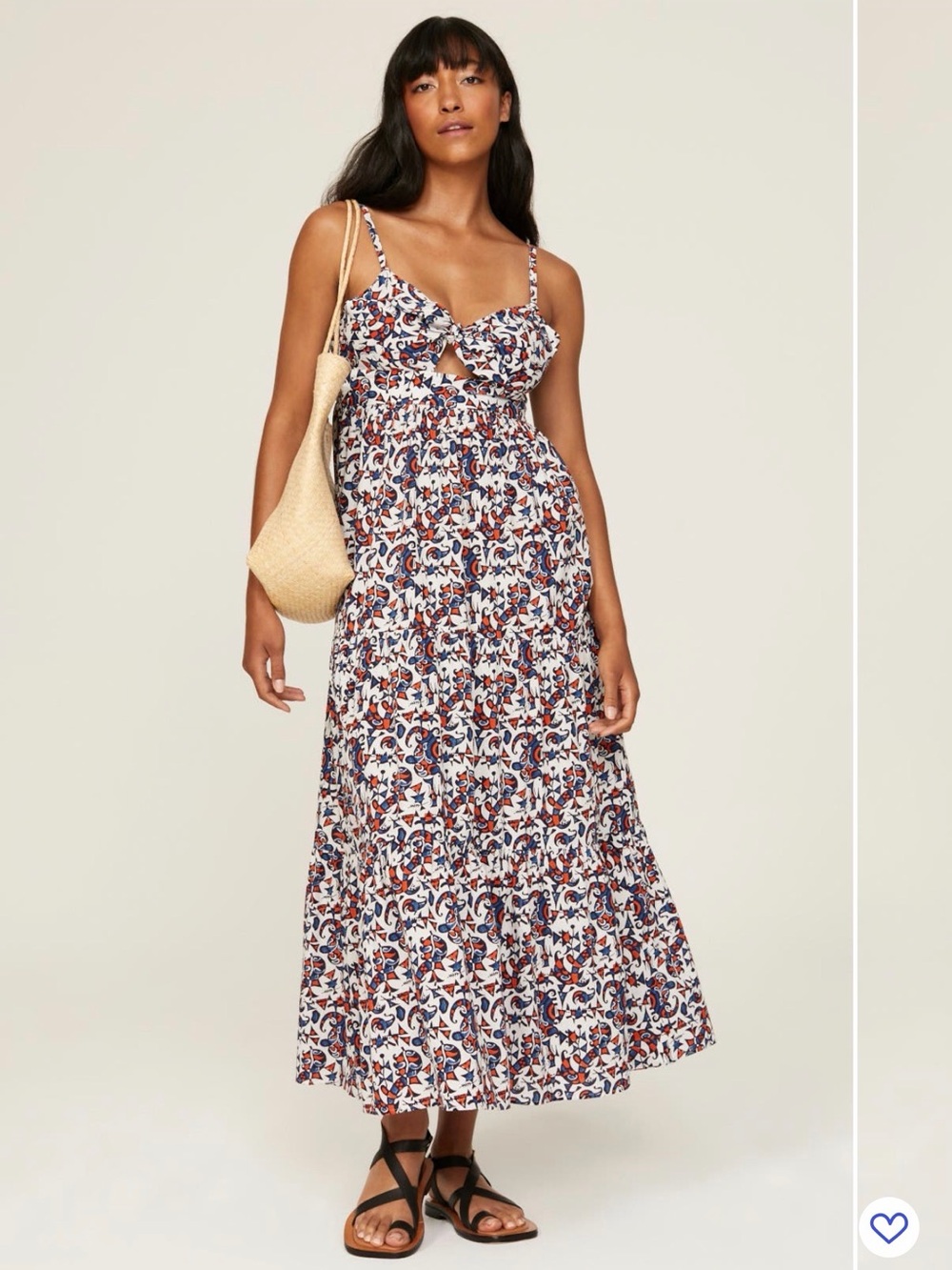 XiRENA White Maxi Dress with Navy & Rust Floral Print